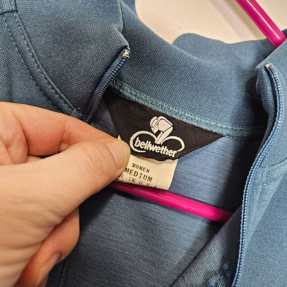 Bellwether Women Medium Blue Wool Polyester Half-Zip Pullover Jacket Made in USA - Picture 3 of 8